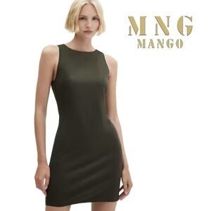 Mango Sheath Dress Dark Olive Green Sleeveless Body Hugging Design Pullover